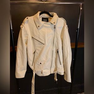 White Leather Jacket Zara Size S